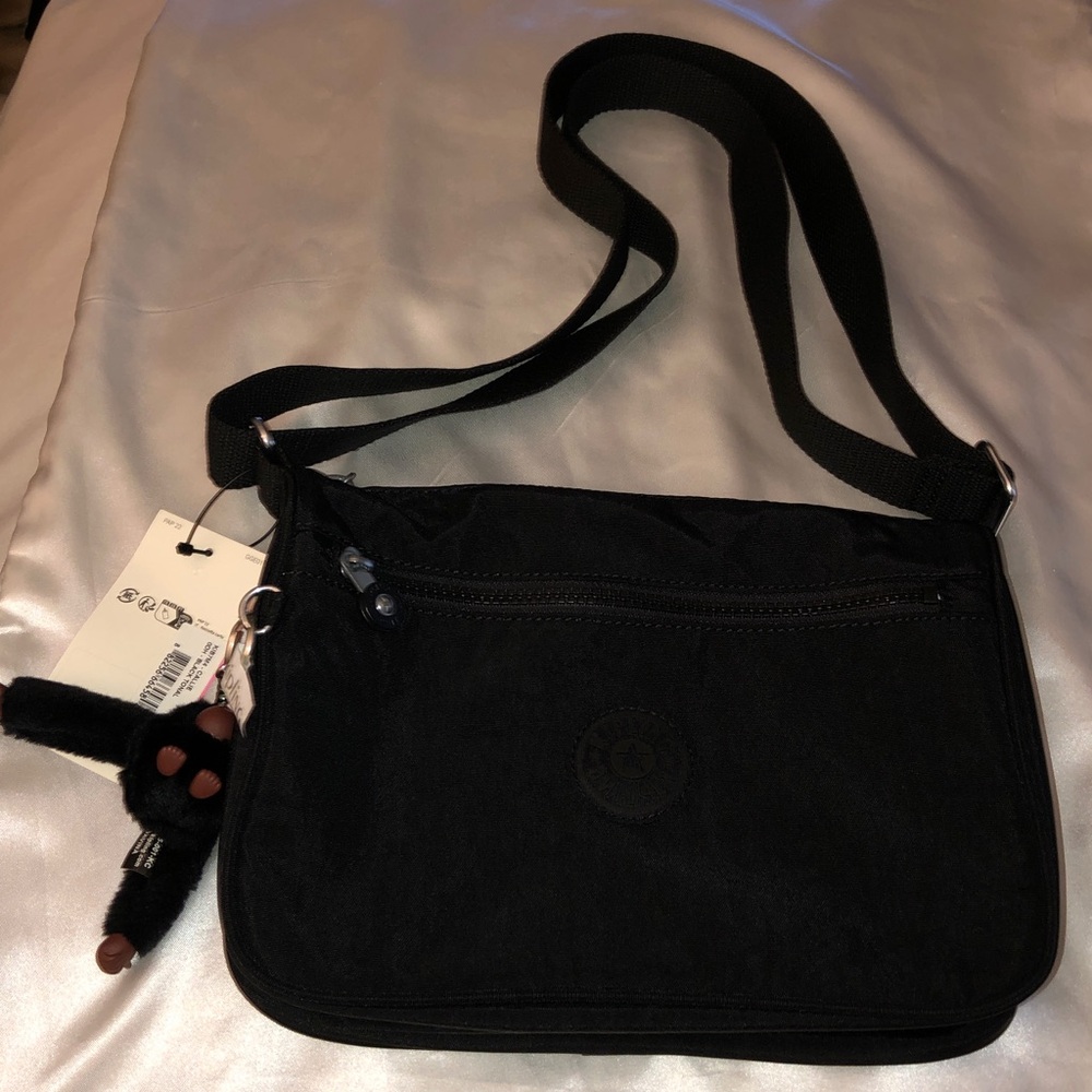 Kipling Callie Nylon Crossbody Color Black Tonal + Faux Fur Monkey Key Chain NWT